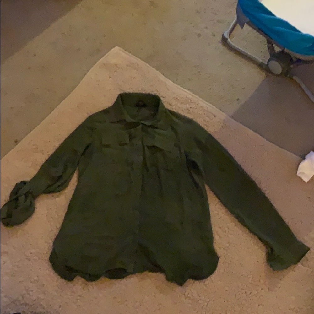 A.n.a button down army green sheer blouse.
